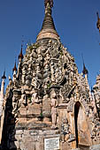 Elaborate figures carved in stucco decorate the ancient stupas, Kakku Buddhist Ruins. Shan State in Myanmar (Burma).